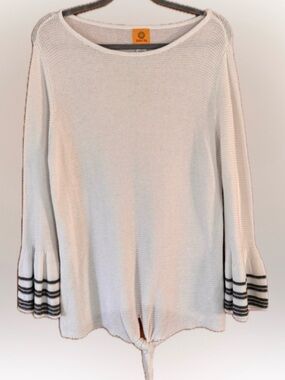 RUBY RD. Lightweight Cotton Blend Beach Sweater | White/Navy | Size XL